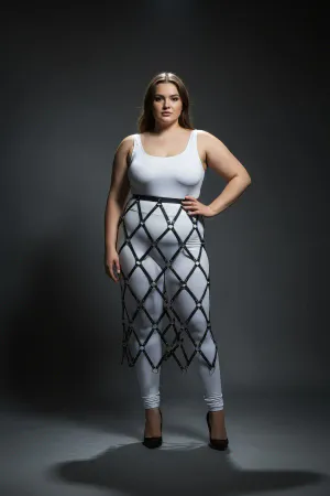 Plus Size Black Skirt with Leather Hoop Detail - APFT410