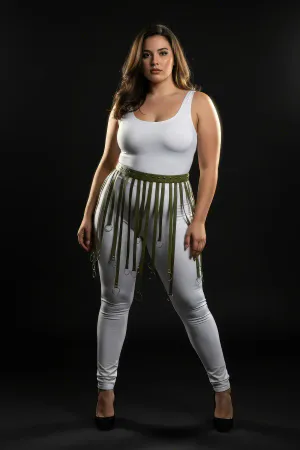 Large Size Khaki Ring Detailed Leather Skirt Accessory Complementing the Outfit - APFT579