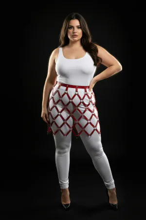 Plus Size Red Leather Skirt Cage Design Fancy Harness - APFT694