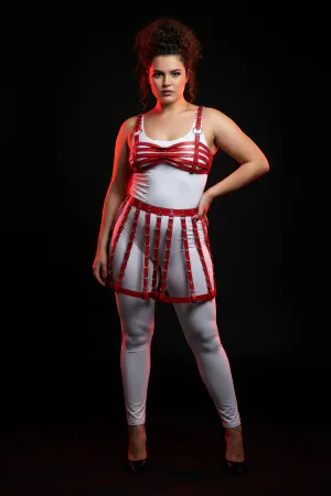 Plus Size Red Leather Skirt Style Harness Body Accessory - APFT899