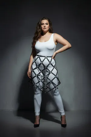 Plus Size Black Leather Cage Design Harness Skirt - APFT982
