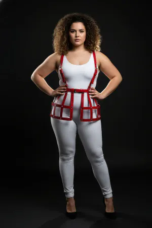 Plus Size Red Leather Skirt Harness Detailed Fantasy Body Accessory - APFT983