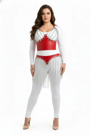 Plus Size Red Skirt Chain Tasseled Leather Accessory - APFT994