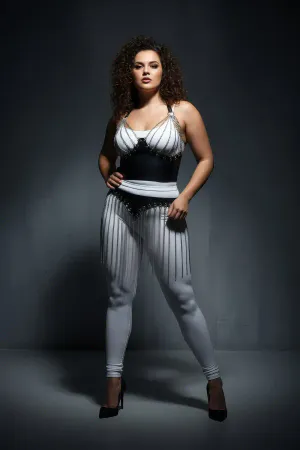 Plus Size Black Skirt with Leather Look Chain Fringe Detail - APFT994