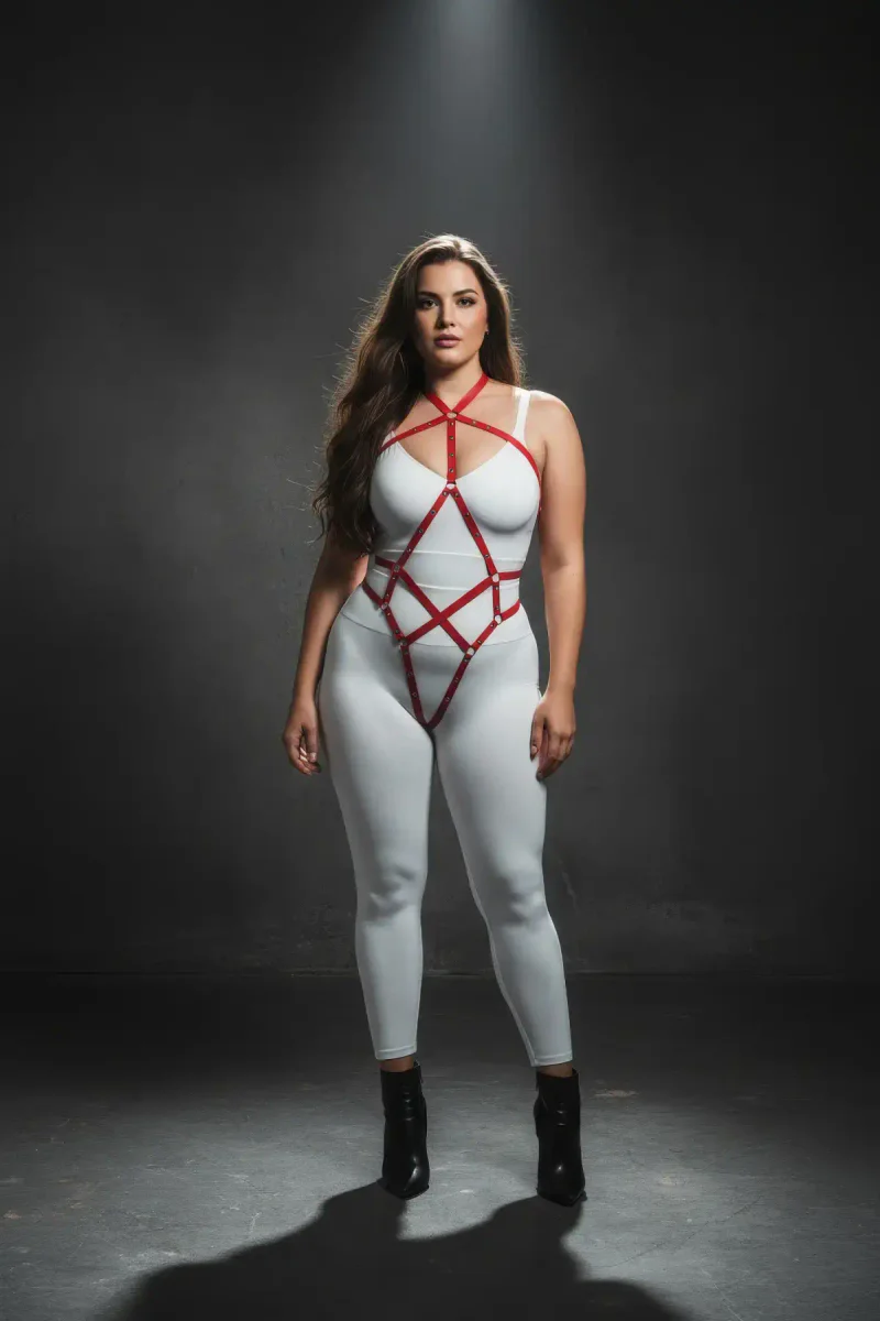 Red Body Harness for Women - Plus Size Full Faux Leather