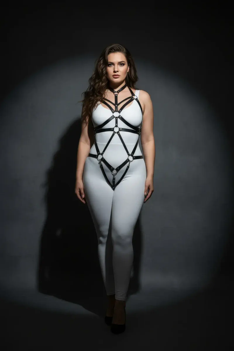 Black Faux Leather Body Harness Straps Close-up Detail