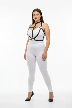 Plus Size Black Women's Harness Set with Sexy Leather Ring Detail - APFT434