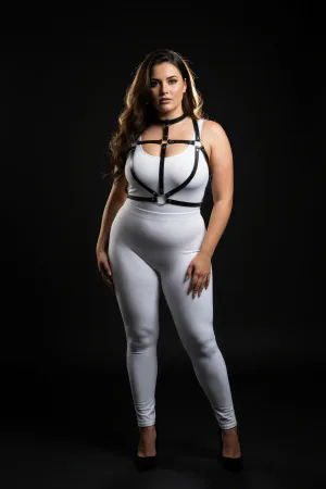Plus Size Black Women's Harness Set with Sexy Leather Ring Detail - APFT434