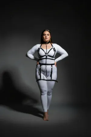 Plus Size Black Women's Harness Suit Chain Detailed Leather Garter Accessory - APFT457