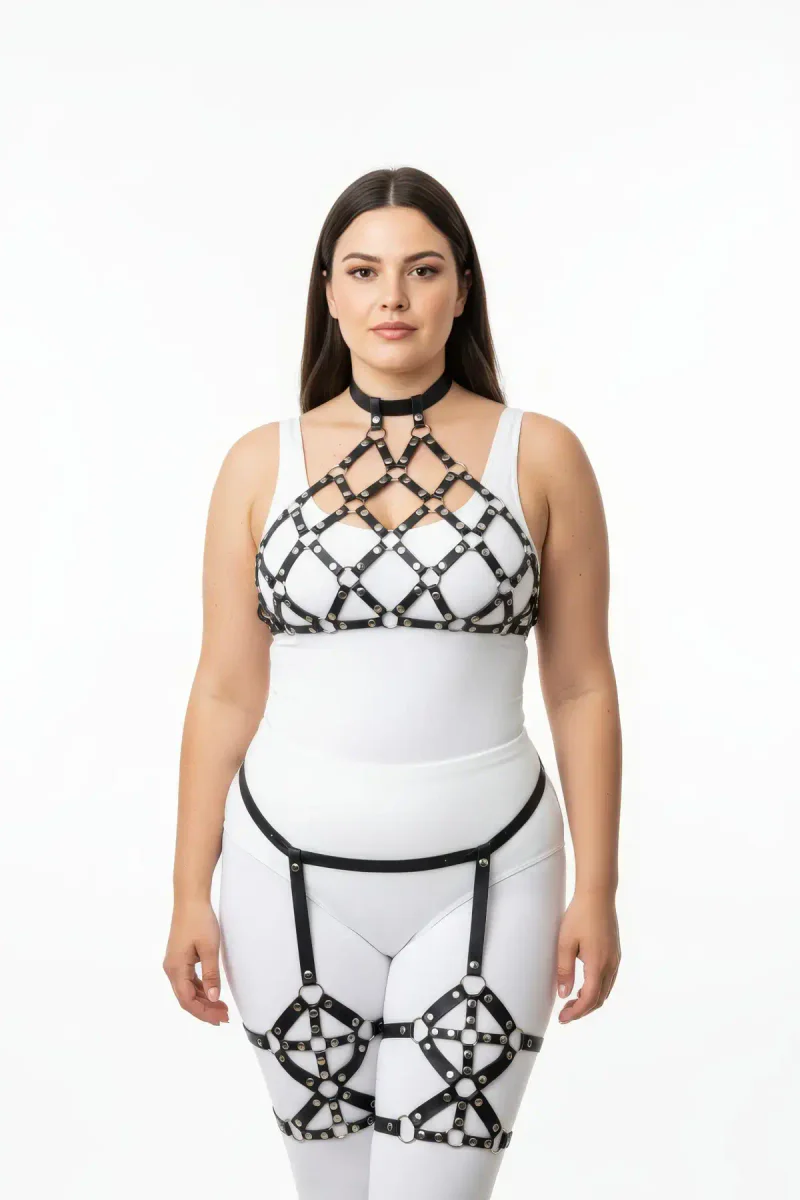 Black Faux Leather Caged Chest Harness