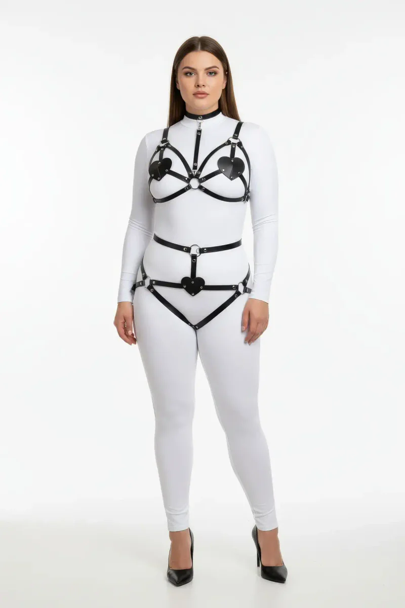 Faux Leather Heart Harness Bra