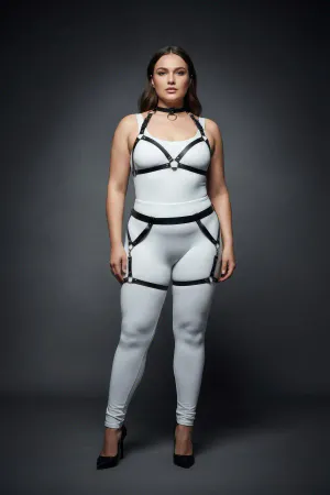 Plus Size Black Women's Leather Harness Set with Garter Ring Detail - APFT478