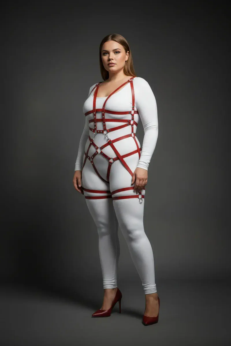 Vegan Leather Claret Red Harness Detail Silver