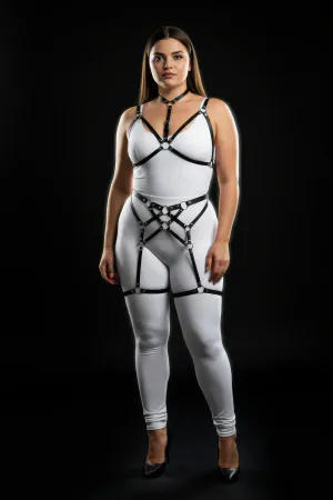 Plus Size Black Women's Harness Set Full Body Ring Detailed Body Accessory - APFT507