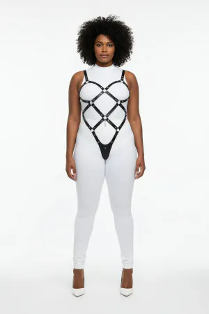 Plus Size Black Women's Body Harness Set, Stylish Fantasy Accessory with Nail Detail - APFT542