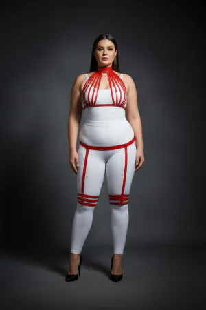 Plus Size Red Women's Leather Harness Set with Sexy Garter Detail - APFT552