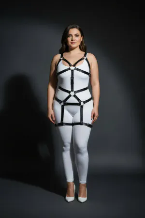 Plus Size Black Women's Harness Suit Leather Bodysuit Fancy Accessory - APFT750
