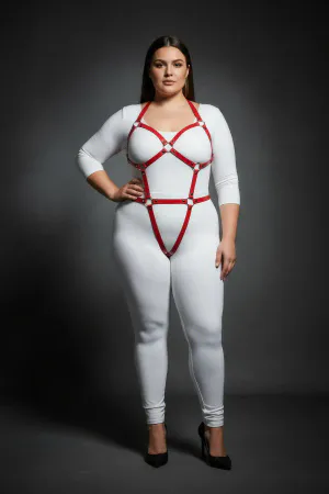 Plus Size Red Women's Harness Suit Full Body Leather Fantasy Accessory - APFT759