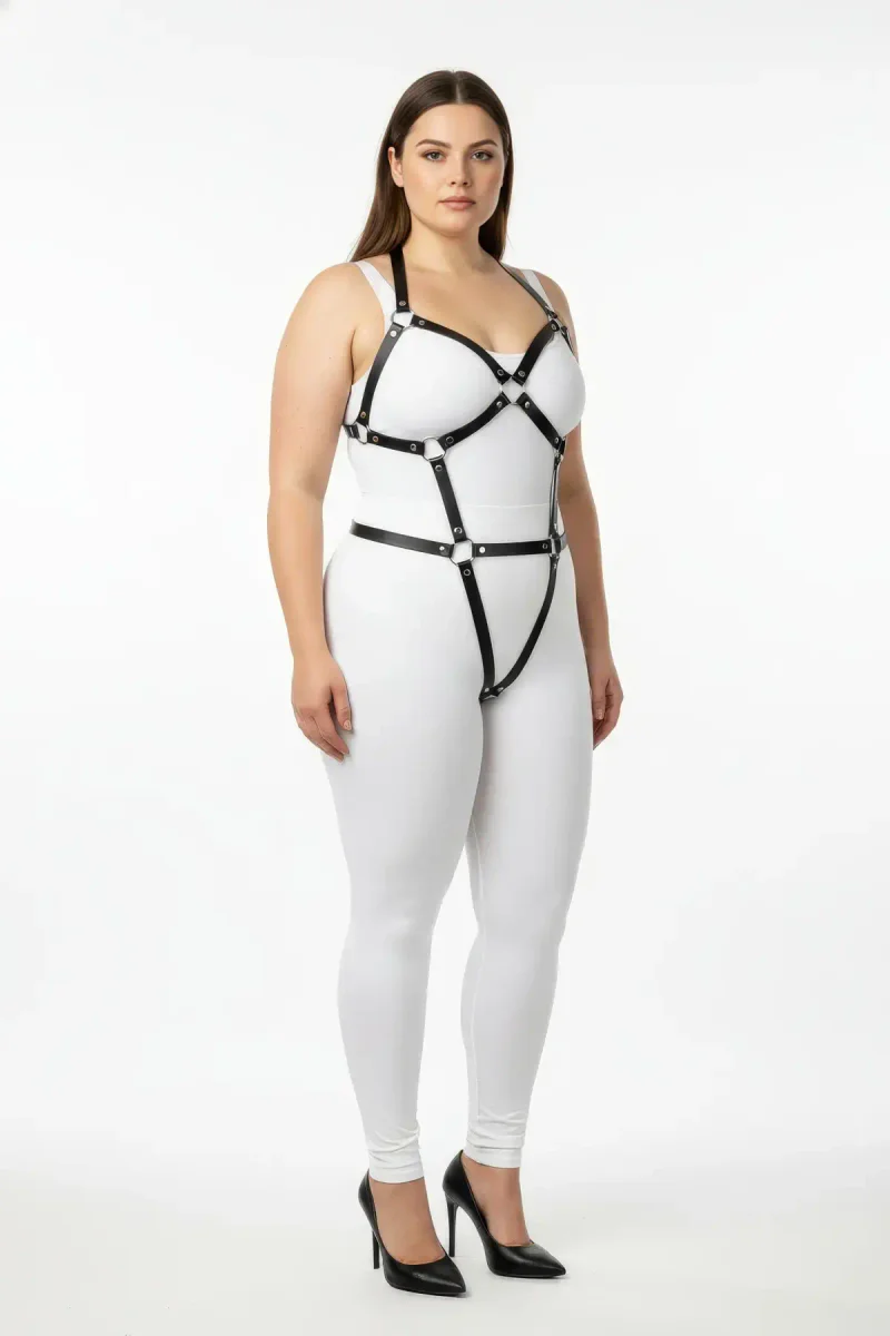 Plus Size Full Body Leather Harness with Adjustable Straps