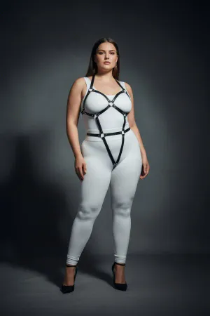 Plus Size Black Women's Full Body Leather Harness Set with Ring Detail Fancy Accessory - APFT759