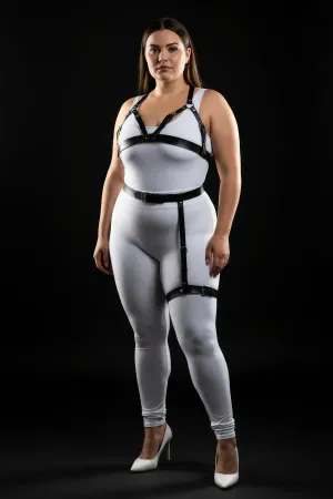 Plus Size Black Women's Harness Set with Garter Belt Stylish Leather Accessory - APFT863