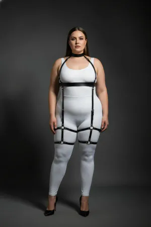 Plus Size Black Women's Leather Full Body Harness Set Stylish Body Accessory - APFT864