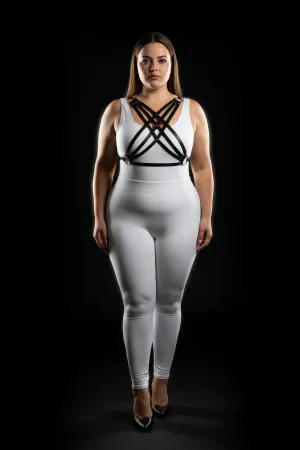 Plus Size Black Women's Leather Look Harness Set Adjustable Body Accessory - APFT867