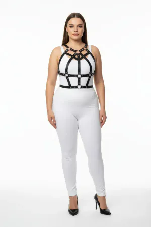 Plus Size Black Women's Harness Set Stylish Body Accessory with Staple Detail - APFT1085
