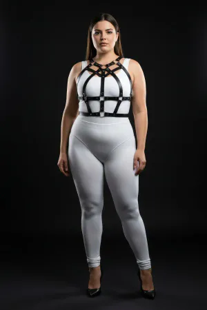 Plus Size Black Women's Harness Set Stylish Body Accessory with Staple Detail - APFT1085