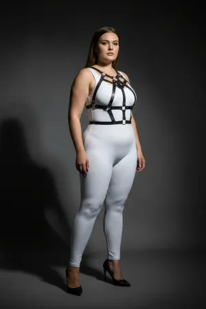 Plus Size Black Women's Harness Set Stylish Body Accessory with Staple Detail - APFT1085