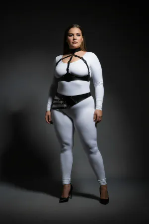 Plus Size Black Women's Leather Harness Suit Body Belt Detailed Fancy Accessory - APFT1139