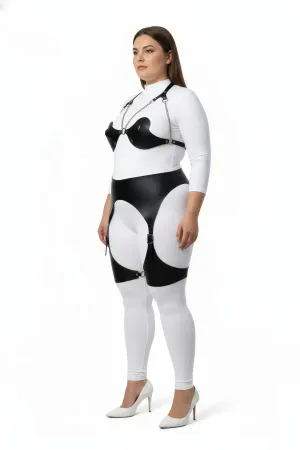 Plus Size Black Women's Harness Set with Chain and Garter Detail - APFT1220