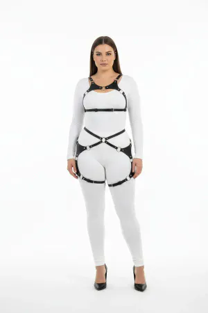 Plus Size Black Women's Harness Suit Ring Detailed Leather Fancy Clothing - APFT1253