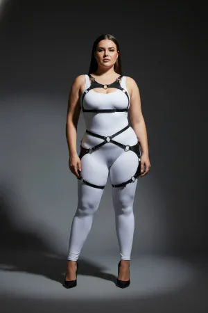 Plus Size Black Women's Harness Suit Ring Detailed Leather Fancy Clothing - APFT1253