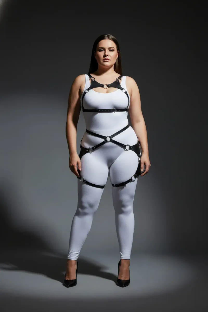 Vegan Leather Harness Lingerie Full Length