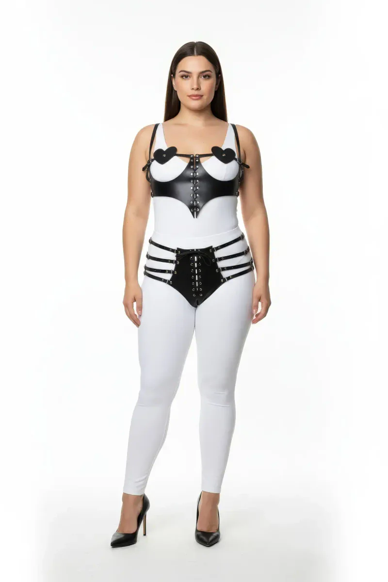 Black vegan leather harness set with