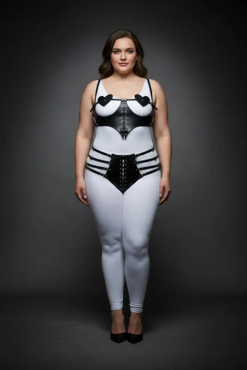 Heart detail chest harness over white top