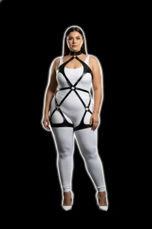 Plus Size Black Women's Leather Full Body Harness Suit Casual and Fancy Combination Accessory - APFT1331