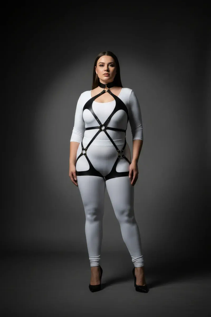 Plus size black body harness fashion accessory