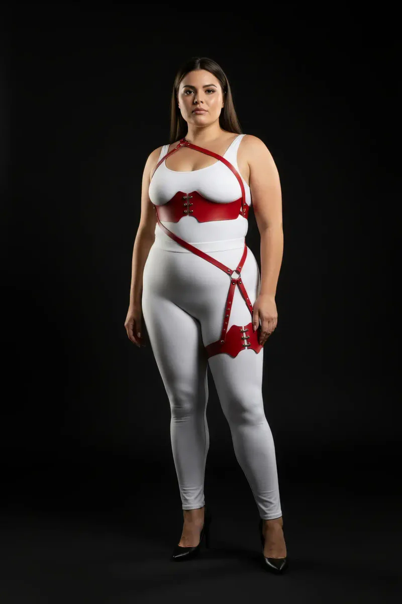 Plus Size Red Leather Harness - Adjustable Body Accessory