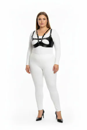 Plus Size Black Women's Harness Suit Adjustable Leather Body Accessory - APFT1377