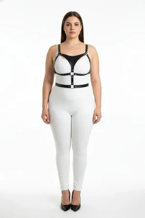 Plus Size Black Women's Harness Suit Adjustable Leather Combination Accessory - APFT1388