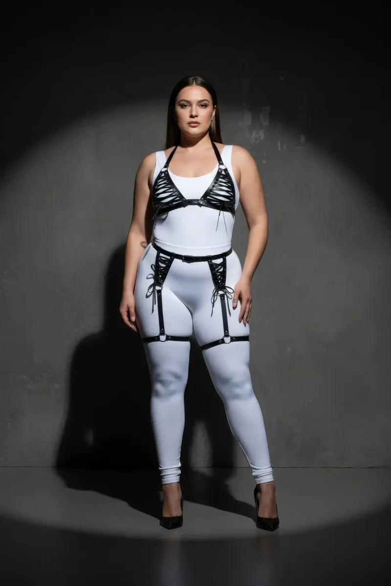 Faux leather garter harness