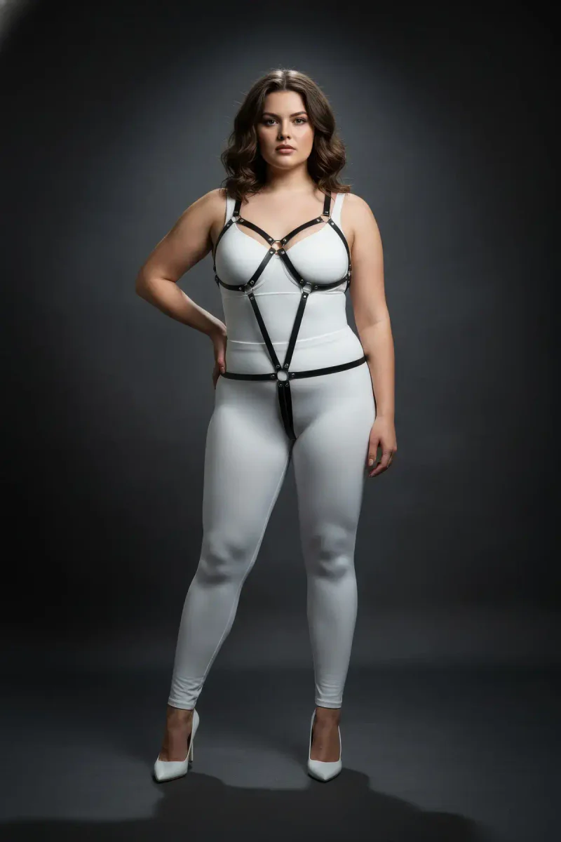 Plus Size Black Body Harness for Women - Adjustable Faux Leather Accessory
