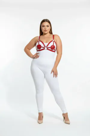 Plus Size Red Women's Harness Set with Leather Ring Detail Fancy Accessory - APFT112