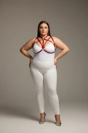 Plus Size Red Women's Harness Set Ring Detailed Rubber Fancy Accessory - APFT166
