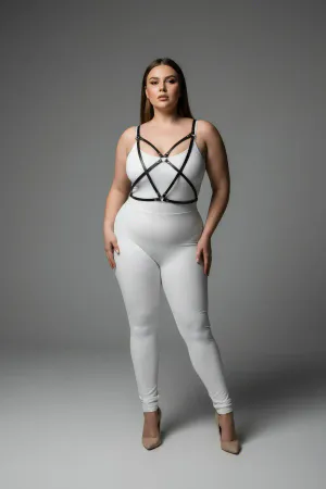 Large Size Black Women's Harness Suit Leather Cross Strap Combination Accessory - APFT181