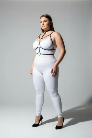 Large Size Black Women's Harness Ring and Neck Collar Detailed Rubber Accessory - APFT184