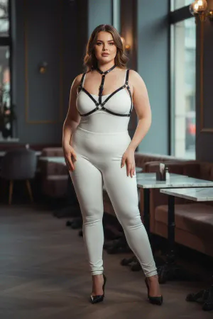 Large Size Black Women's Harness Set Stylish Leather Chest Accessory - APFT197