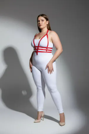 Plus Size Red Women's Harness Suit Adjustable Leather Body Accessory - APFT237